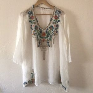 Johnny Was embroidered lace top, size XL